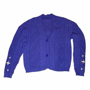Purple Cable Knit Sweater with Star Accents